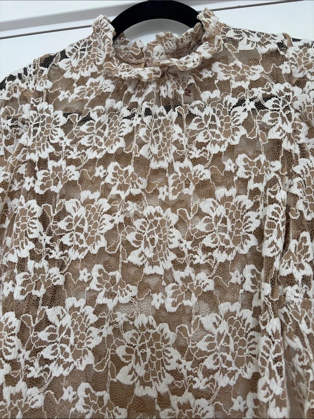 Anthropologie Dolan Sheer Lace Mock Neck Top in Neutral (Price Firm)